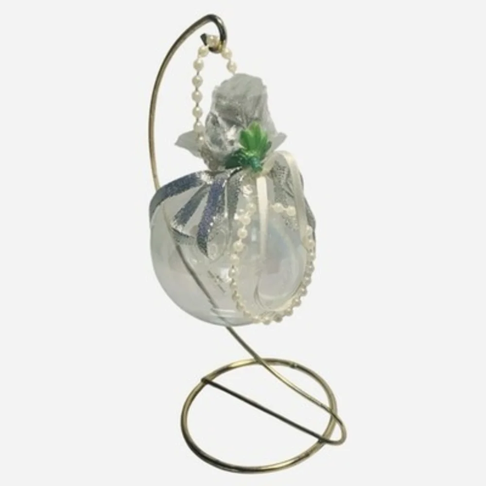 Pier 1 Li Bien Silver Pearl Beads Ball Glass Ornament Red Velvet Box